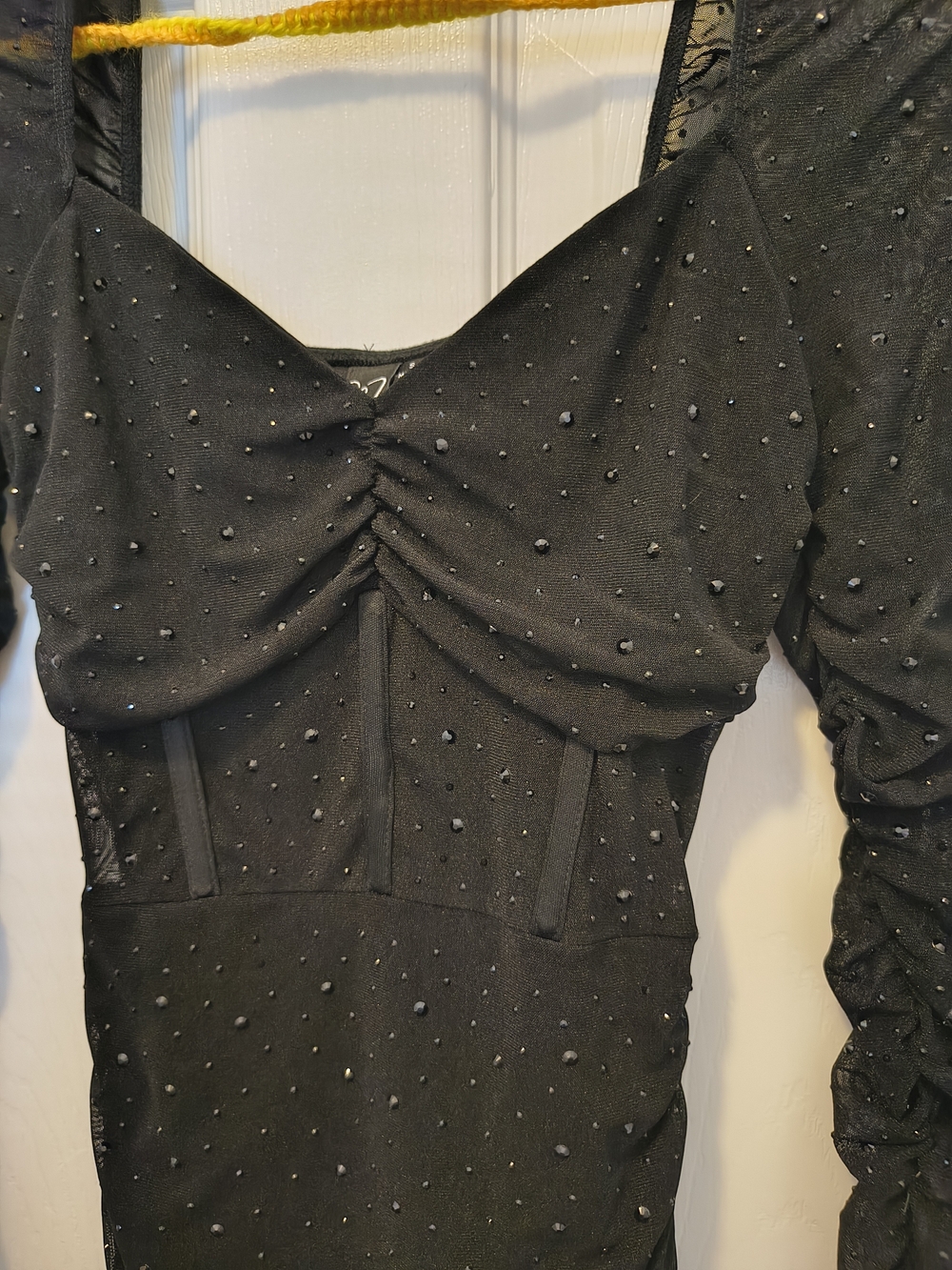 Windsor Black Long Sleeve Beaded Ruched Bust Dress
